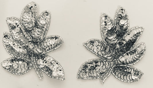 Designer Leaf Motif Choice of Pairs or Singles Silver Sequins and Beads 4" x 3"