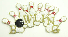 Load image into Gallery viewer, Bowling Pins and Ball Embroidered Applique 2.5&quot; x 4&quot;
