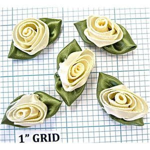 Flower Set of 5 Beige with Green Leafs
