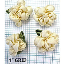 Load image into Gallery viewer, Flower Set of 4 Beige Satin cabbage shape with Green Leafs 1&quot;