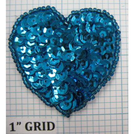 Heart with Turquoise Sequins and Beads 2"