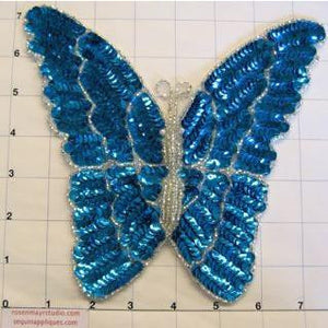 Butterfly with Turquoise Sequins and Beads 7" x 7"