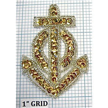 Load image into Gallery viewer, Anchor with Gold Sequins Silver Beads 3&quot; x 2.5&quot; - Sequinappliques.com