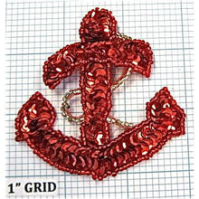 Load image into Gallery viewer, Anchor Red Sequins Gold Beaded Rope 2.75 x 2.75 - Sequinappliques.com