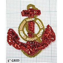 Load image into Gallery viewer, Anchor Red Sequins Gold Wheel 3.5&quot; x 3.25&quot; - Sequinappliques.com