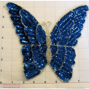 Butterfly with Blue Sequin 7" x 7"