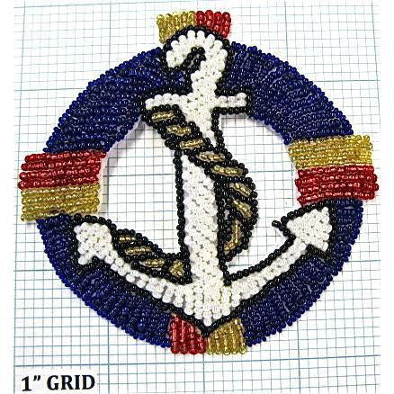 Anchor with Red White Blue Beads 3.75" - Sequinappliques.com