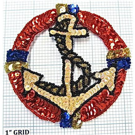 Anchor with Red Beige Sequins 4.25