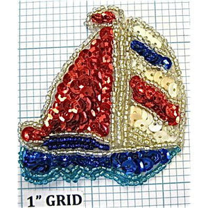 Sailboat with Red, White, Blue Sequins and Silver Beads 2.5" X 2.5"