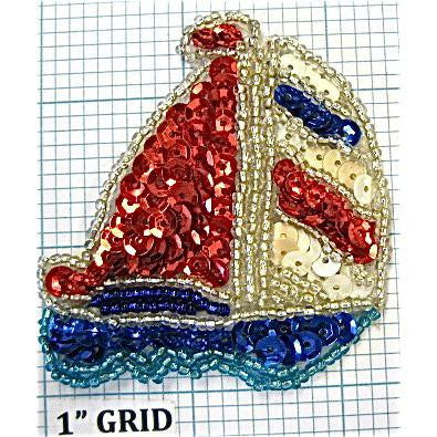 Sailboat with Red, White, Blue Sequins and Silver Beads 2.5