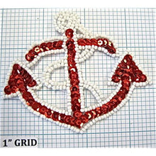 Load image into Gallery viewer, Anchor Red Sequins White Beads 3&quot; x 3.75&quot; - Sequinappliques.com