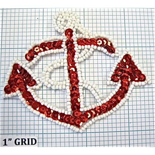 Anchor Red Sequins White Beads 3