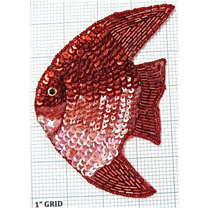 Fish with Red, Pink Sequins and Red Beads 5.5" X 4"