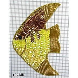 Fish With Gold, Yellow Sequins and Gold Beads 5.5" X 3.5"