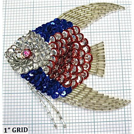 Fish with Red, Silver, Blue Sequins and Silver Beads 4