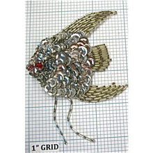 Load image into Gallery viewer, Fish with Silver Sequins, Beads and Red Beaded Eye 3&quot; x 3&quot;
