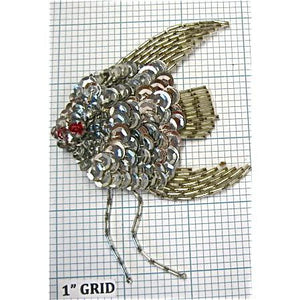 Fish with Silver Sequins, Beads and Red Beaded Eye 3" x 3"