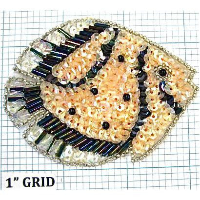 Fish with Cream, Black White Sequins and Silver Beads 3.25