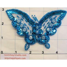 Load image into Gallery viewer, Butterfly with Turquoise Sequins and Raised Clear Beads 3&quot; x 4&quot;
