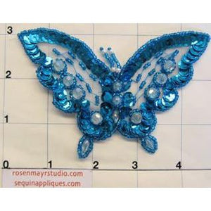 Butterfly with Turquoise Sequins and Raised Clear Beads 3" x 4"