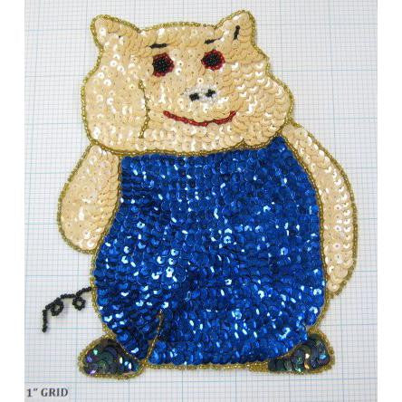 Pig with Blue and Beige Sequins 7.25" X 6"