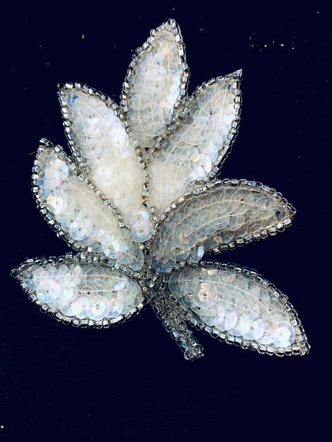 Leaf Pair Iridescent with Silved Beaded Trim 4" x 3.5"