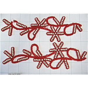 Designer Motif, with Red Beads and Rhinestones 8" X 3"