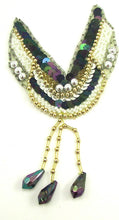 Load image into Gallery viewer, Designer Motif Epaulet with Black Gold White Sequins and Beads 6&quot; x 3&quot;