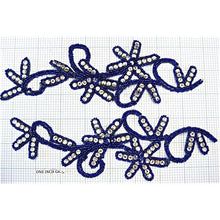 Load image into Gallery viewer, Designer Motif Pair with Blue Beads and Rhinestones 8&quot; x 3&quot;