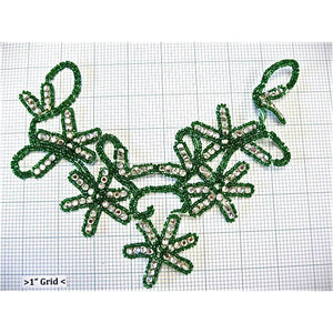 Designer Flower Green Beads with Rhinestones 10" X 7"