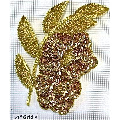 Flower - Double with Gold Sequins and Beads 6.5" x 5"