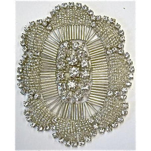 Designer Motif with Silver Beads and High Quality Rhinestones 4.25" x 3.5"