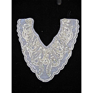 Designer Motif neckline with Sequins and White Pearls 13" x 11"