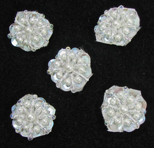 Flower Set of 5 Iridescent and Pearl Flowers 3/8" Wide