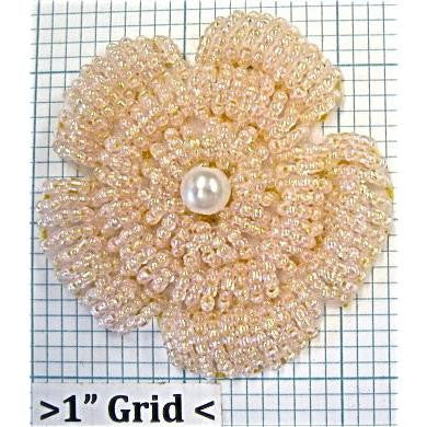 Flower Beaded with Light Pink Iridescent Beads and Pearl Center 2.5