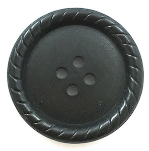 Button in Two Sizes Black with Rope Pattern Edges 1" and 3/4"