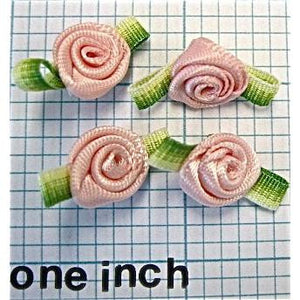 Flower Rose Set of 4 Pink and Green 1"