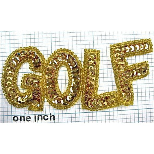 The Word “Golf” with Gold Sequins and Trim 3.75" X 1.5"