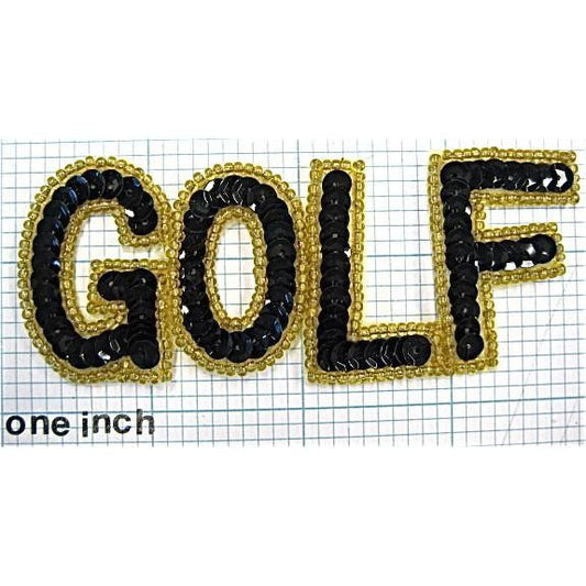 “GOLF” Word with Gold and Black Sequins and Beads 3.75"x 1.5"