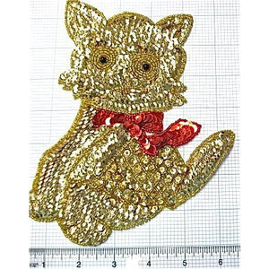 Gold Cat with Red Bow 7.5" x 6"