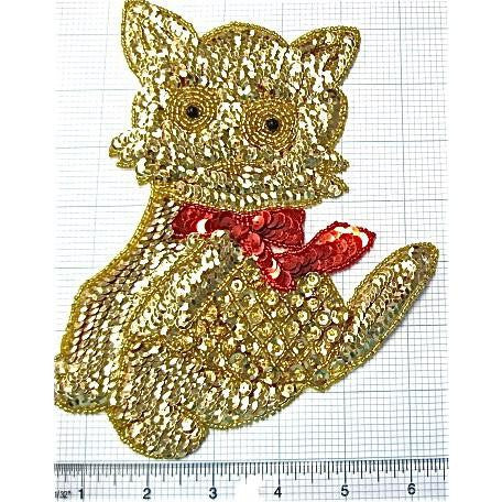 Gold Cat with Red Bow 7.5