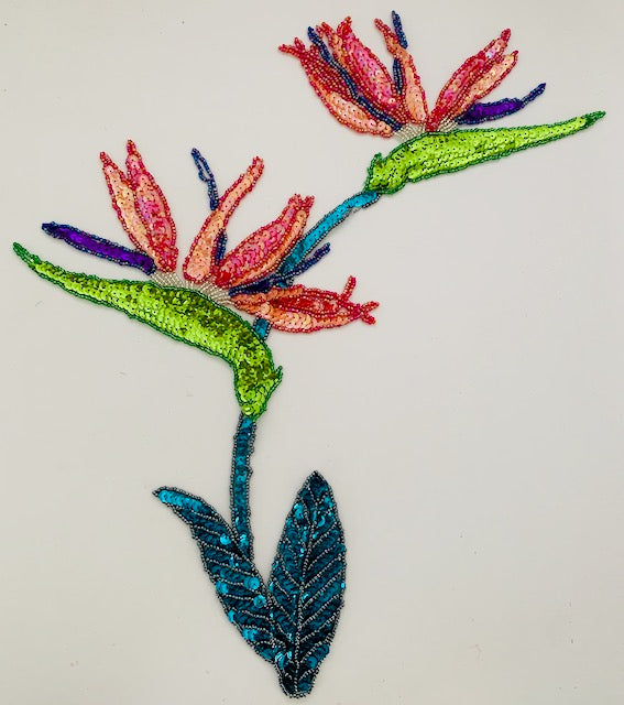 Flower - Bird of Paradise Multiple Colored Sequins and Beads 16" x 9"
