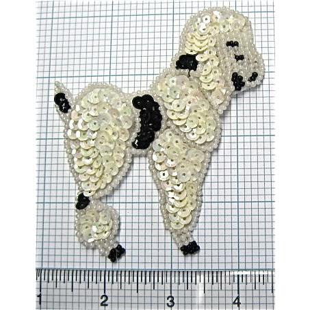 Poodle with Black and White Sequins and Beads 4" x 3.5"