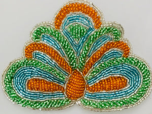 Designer Motif Bow in Lime Green, Orange and Turquoise Beads 5" x 3.5"