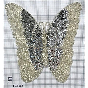 Butterfly Silver Sequins and Beads 7" x 7"