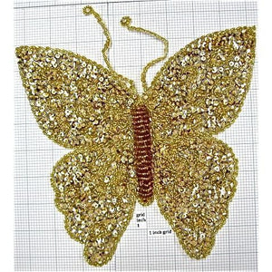 Butterfly with Gold Sequins and Beads with 4 AB Rhinestones 9.5" x 9"