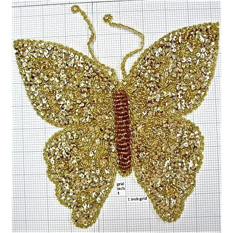 Butterfly with Gold Sequins and Beads with 4 AB Rhinestones 9.5