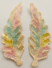 Load image into Gallery viewer, Leaf Pair with Pastel multi-colored sequins and beads 4&quot;