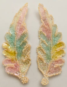 Leaf Pair with Pastel multi-colored sequins and beads 4"