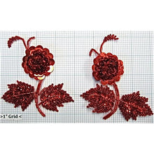 Load image into Gallery viewer, Red sequin beaded flower pair 4.5&quot;
